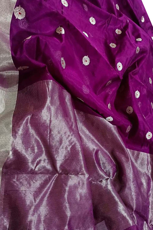 Elegant Purple Chanderi Handloom Pure Silk Saree: A Timeless Classic - Luxurion World