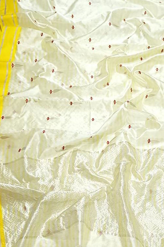 Elegant Off White Chanderi Handloom Pure Silk Saree