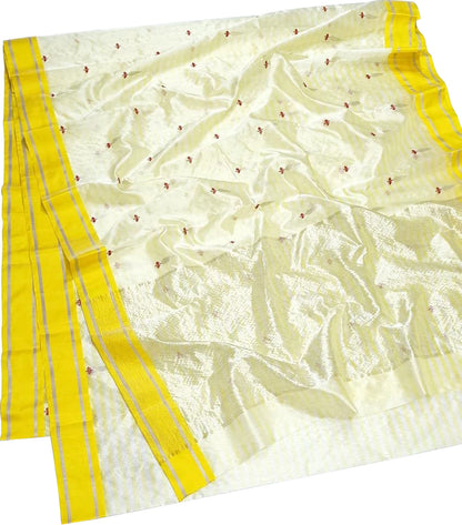 Elegant Off White Chanderi Handloom Pure Silk Saree - Luxurion World