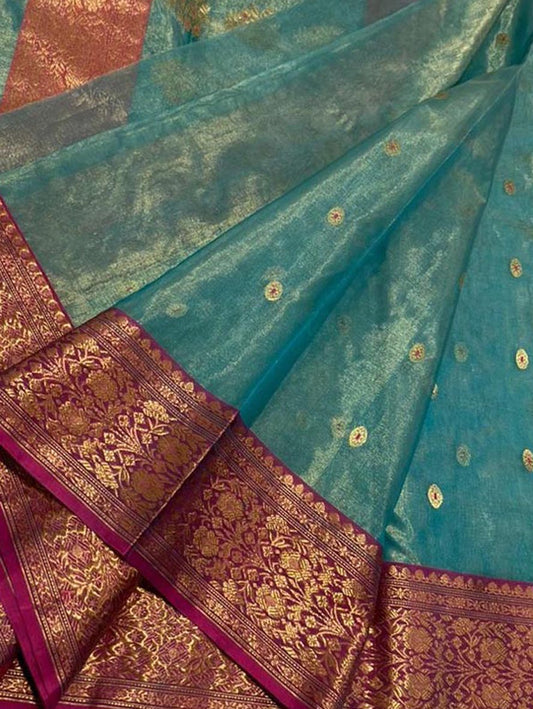 Green Chanderi Handloom Pure Katan Silk Saree - Luxurion World
