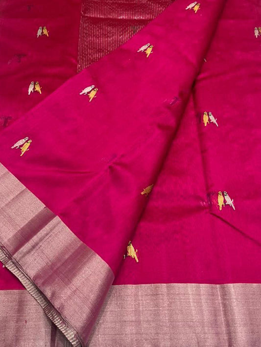 Pink Chanderi Handloom Pure Katan Silk Saree - Luxurion World