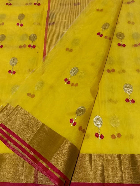 Yellow Chanderi Handloom Pure Katan Silk Saree - Luxurion World