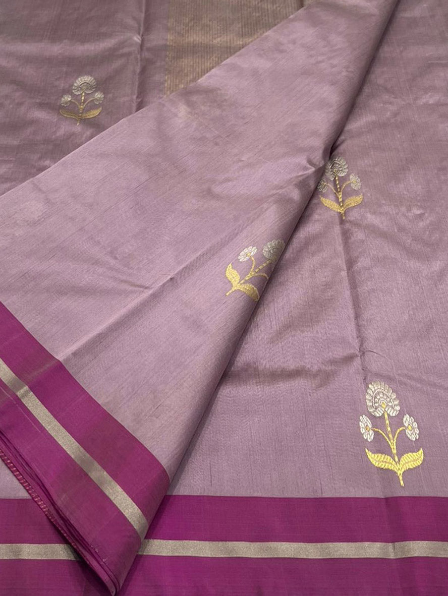 Purple Chanderi Handloom Pure Katan Silk Saree - Luxurion World