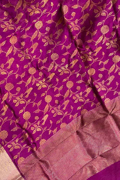 Purple Chanderi Handloom Pure Silk Saree - Luxurion World