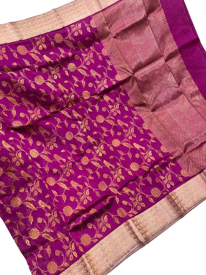 Purple Chanderi Handloom Pure Silk Saree - Luxurion World