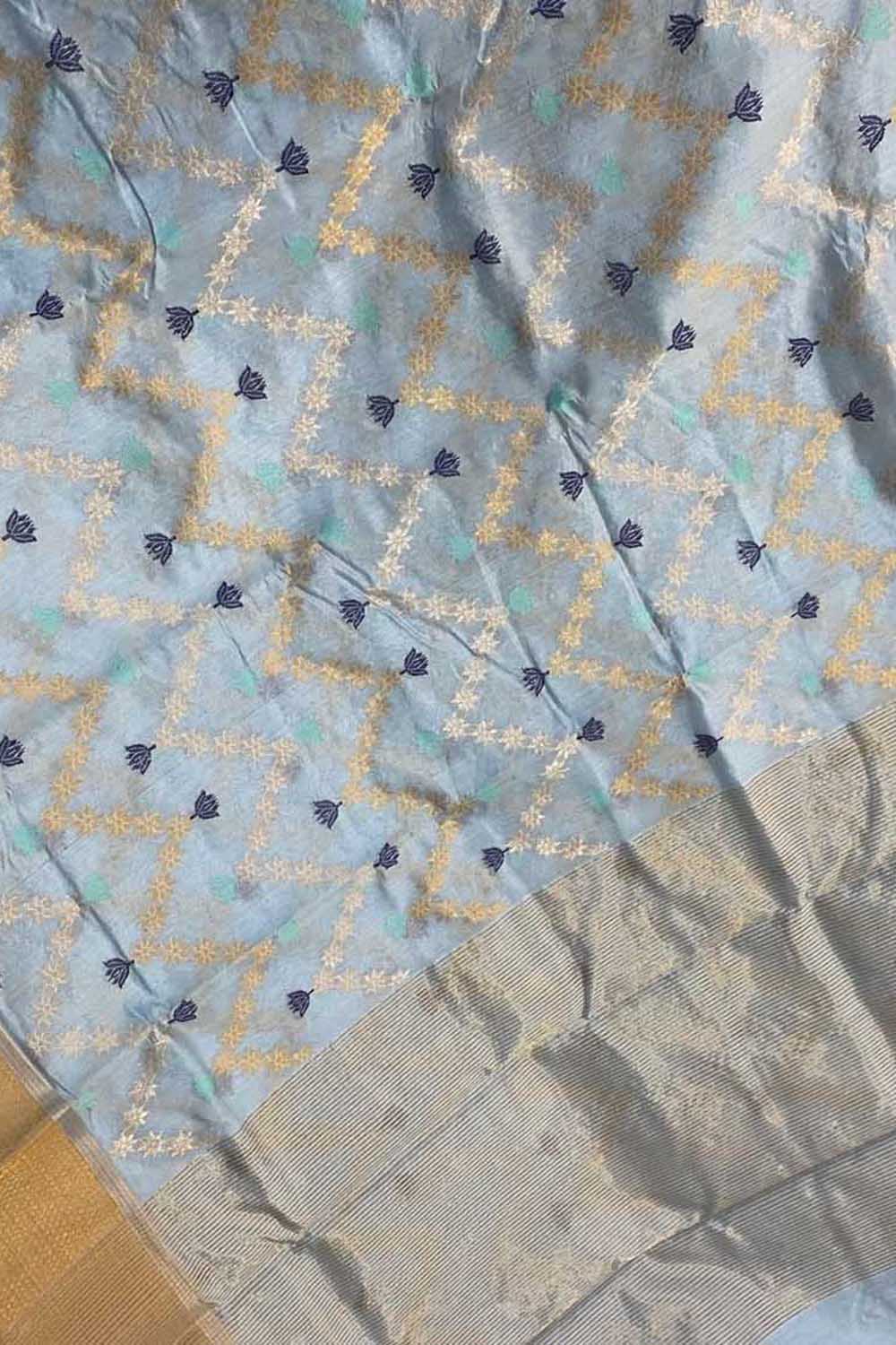 Blue Chanderi Handloom Pure Silk Saree - Luxurion World