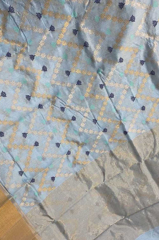 Blue Chanderi Handloom Pure Silk Saree - Luxurion World