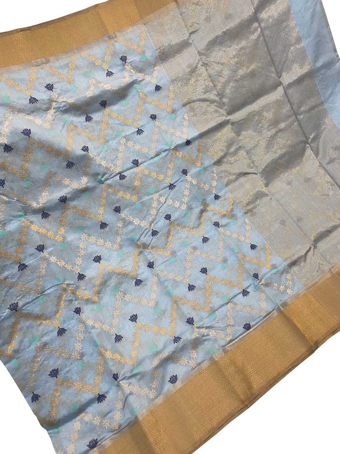 Blue Chanderi Handloom Pure Silk Saree - Luxurion World