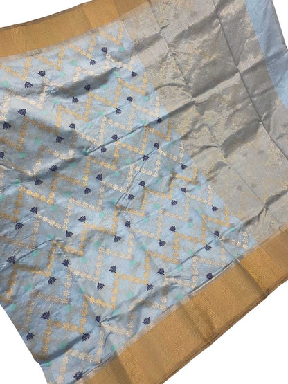 Blue Chanderi Handloom Pure Silk Saree - Luxurion World