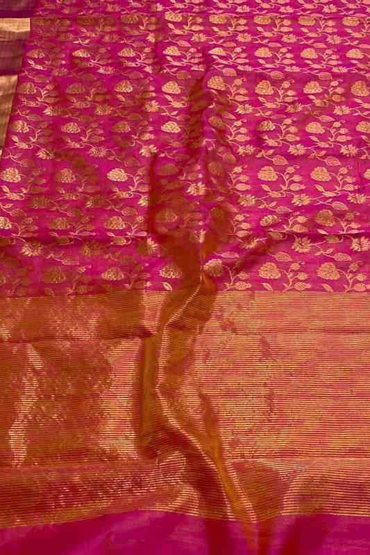 Pink Chanderi Handloom Pure Silk Saree - Luxurion World
