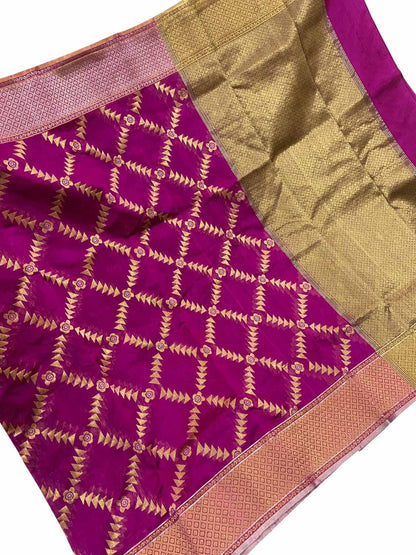 Pink Chanderi Handloom Pure Silk Saree - Luxurion World