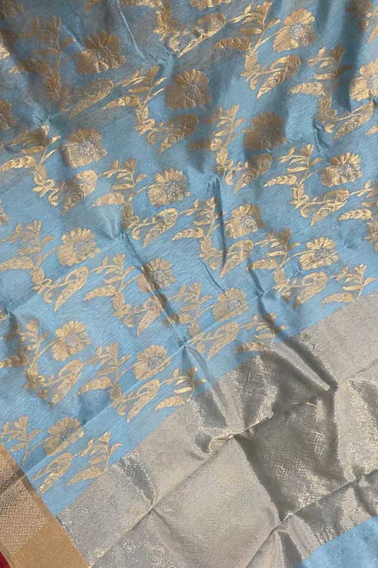Blue Chanderi Handloom Pure Silk Saree - Luxurion World