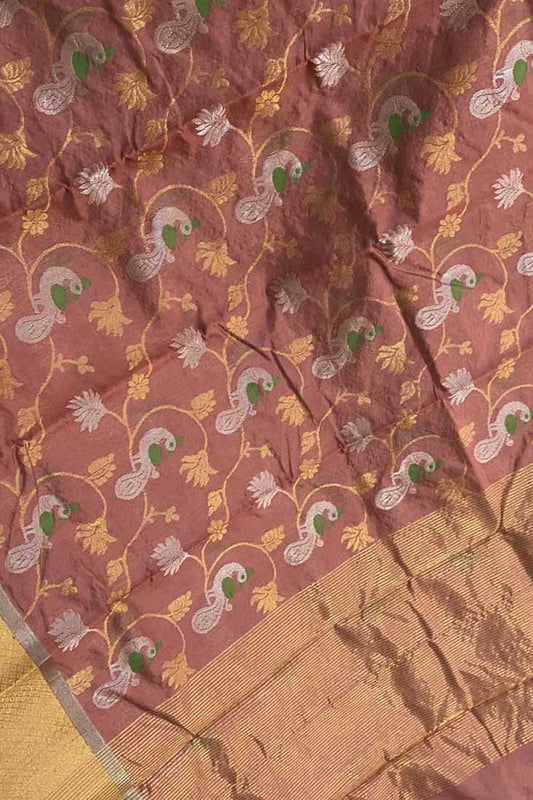 Pink Chanderi Handloom Pure Silk Saree - Luxurion World