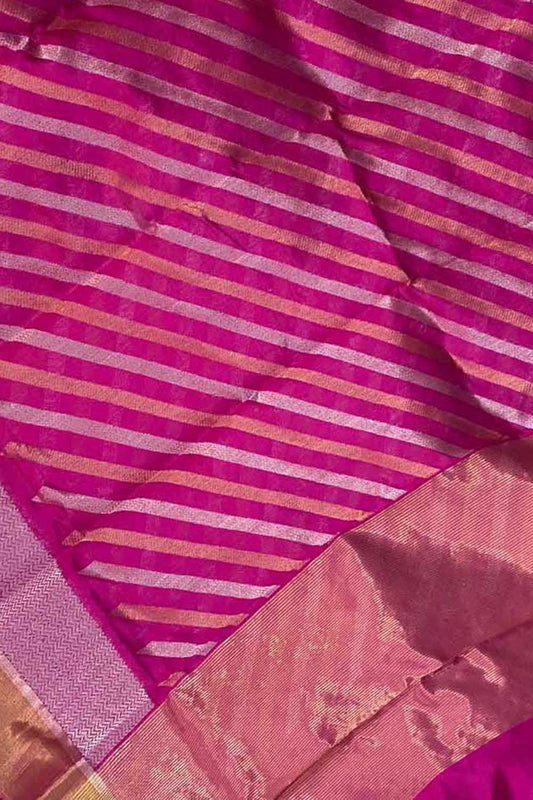 Pink Chanderi Handloom Pure Silk Saree - Luxurion World