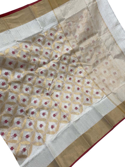 Off White Chanderi Handloom Pure Silk Saree - Luxurion World