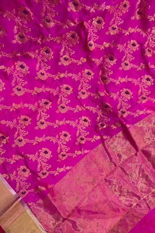 Pink Chanderi Handloom Pure Silk Saree - Luxurion World