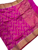 Pink Chanderi Handloom Pure Silk Saree - Luxurion World