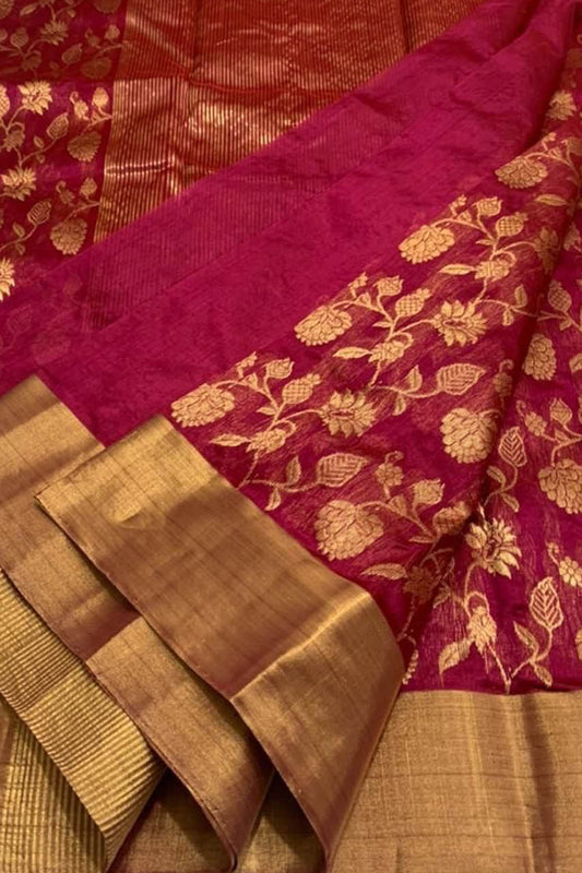 Pink Chanderi Handloom Pure Silk Saree - Luxurion World