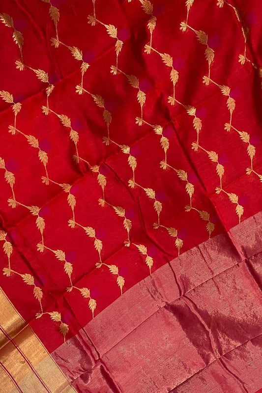 Red Chanderi Handloom Pure Silk Saree - Luxurion World