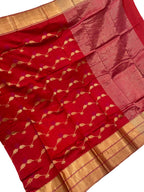 Red Chanderi Handloom Pure Silk Saree - Luxurion World