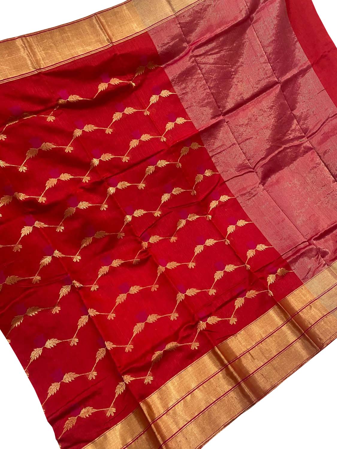 Red Chanderi Handloom Pure Silk Saree - Luxurion World