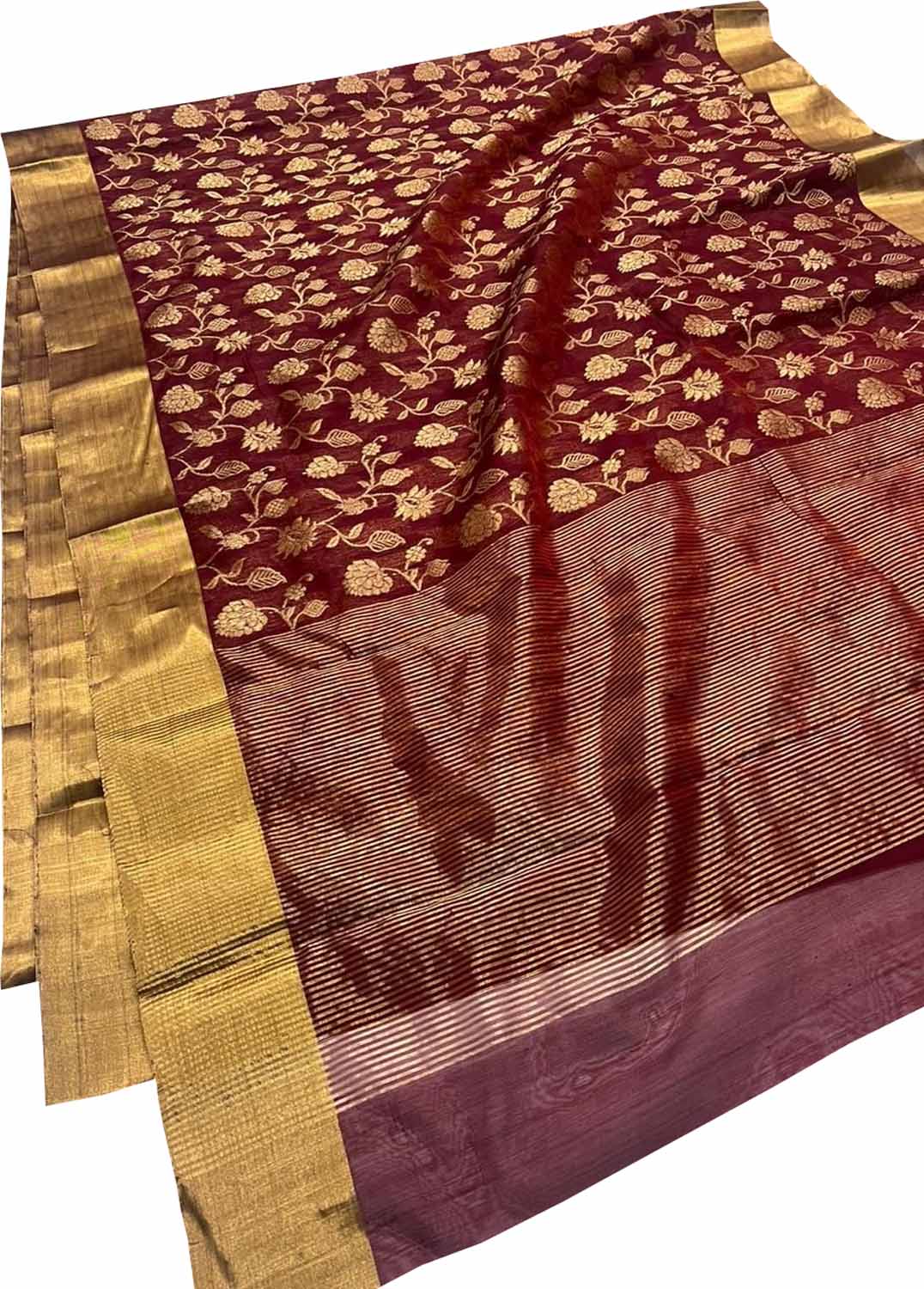 Maroon Chanderi Handloom Pure Silk Saree - Luxurion World