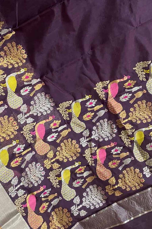 Purple Chanderi Handloom Pure Silk Saree - Luxurion World