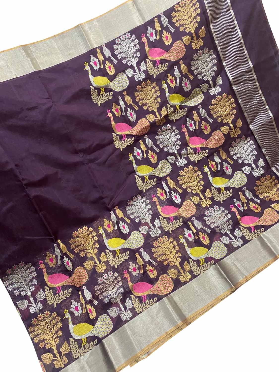 Purple Chanderi Handloom Pure Silk Saree - Luxurion World