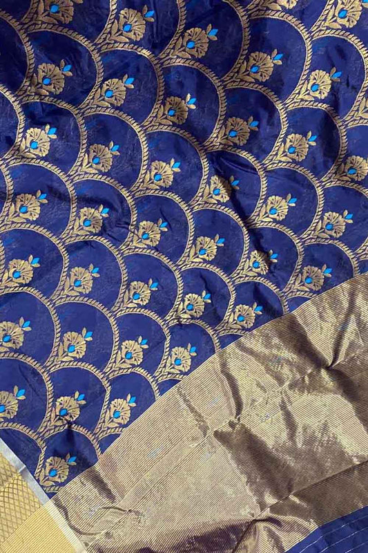 Blue Chanderi Handloom Pure Silk Saree - Luxurion World