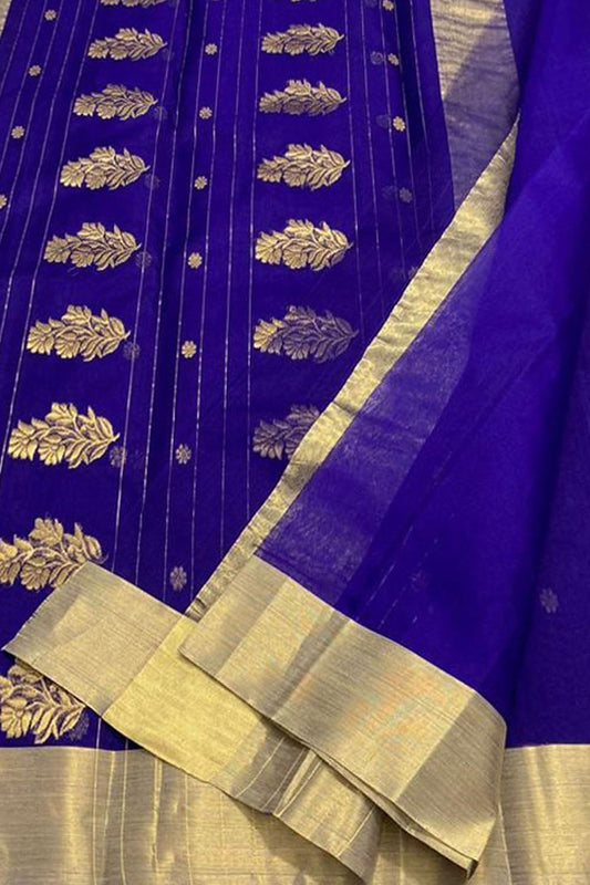 Blue Chanderi Handloom Pure Katan Silk Saree - Luxurion World