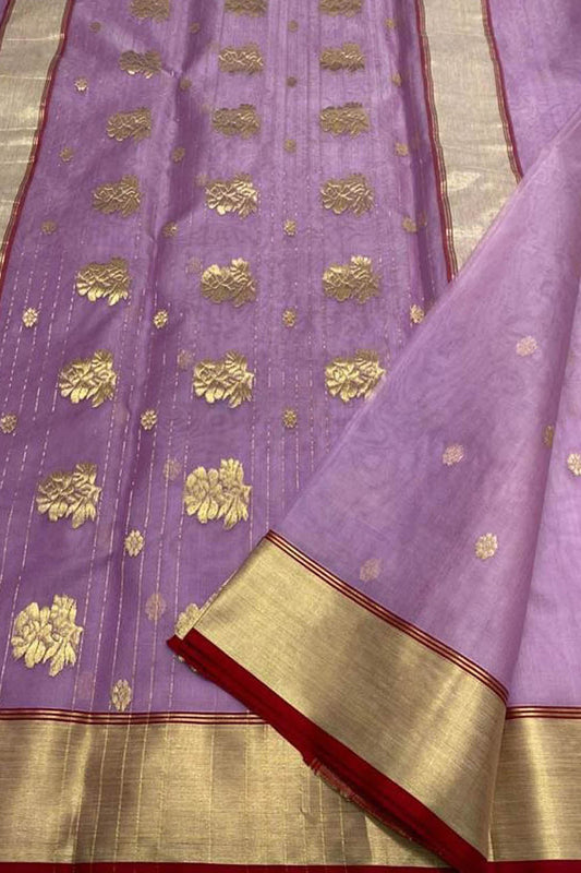 Purple Chanderi Handloom Pure Katan Silk Saree - Luxurion World
