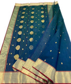 Blue Chanderi Handloom Pure Katan Silk Saree - Luxurion World