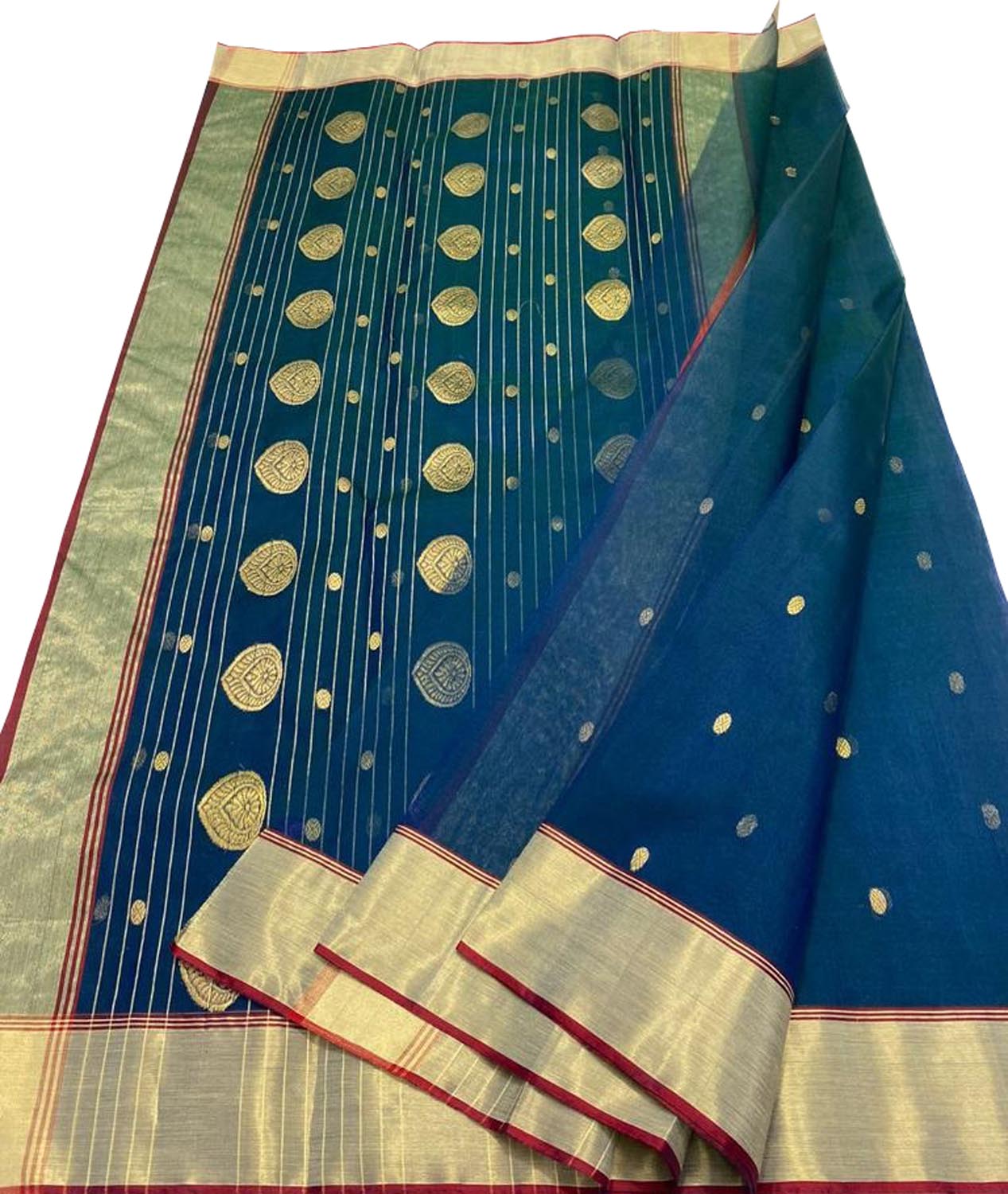 Blue Chanderi Handloom Pure Katan Silk Saree - Luxurion World