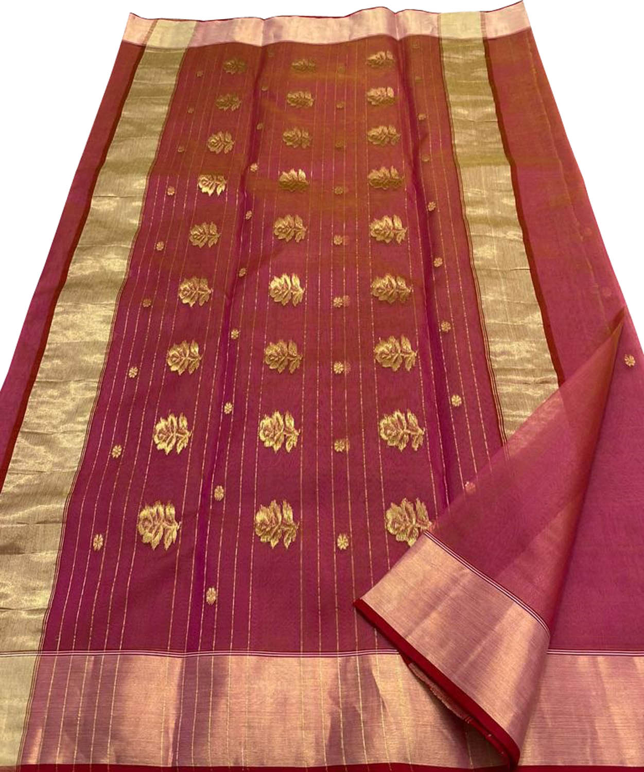 Pink Chanderi Handloom Pure Katan Silk Saree - Luxurion World
