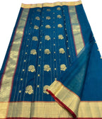 Blue Chanderi Handloom Pure Katan Silk Saree - Luxurion World