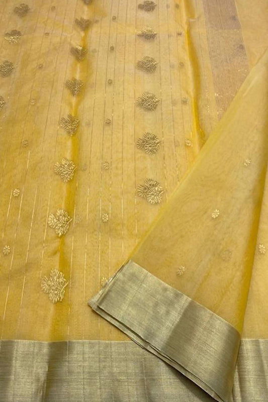 Yellow Chanderi Handloom Pure Katan Silk Saree - Luxurion World