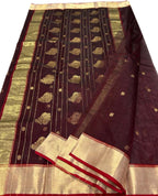Brown Chanderi Handloom Pure Katan Silk Saree - Luxurion World