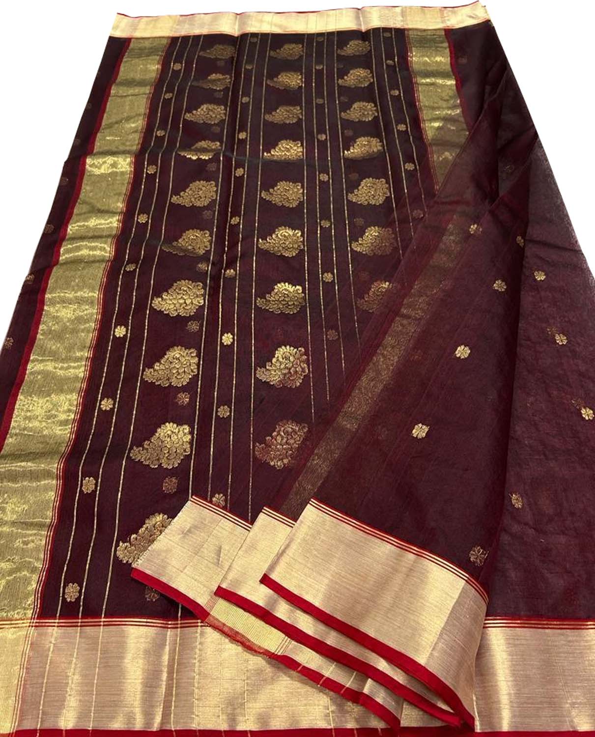 Brown Chanderi Handloom Pure Katan Silk Saree - Luxurion World