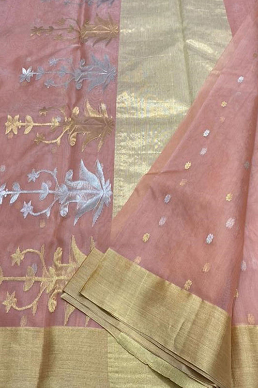 Pink Chanderi Handloom Pure Katan Silk Saree