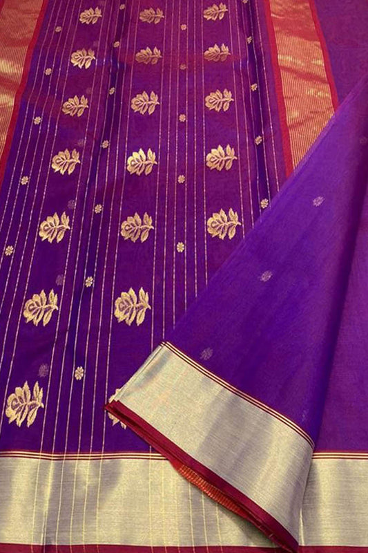 Purple Chanderi Handloom Pure Katan Silk Saree - Luxurion World
