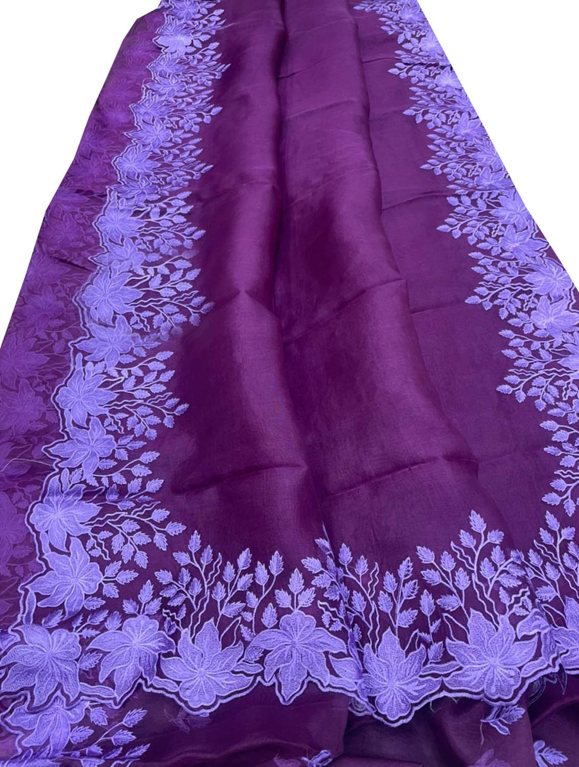 Purple Chikankari Embroidered Organza Saree - Luxurion World