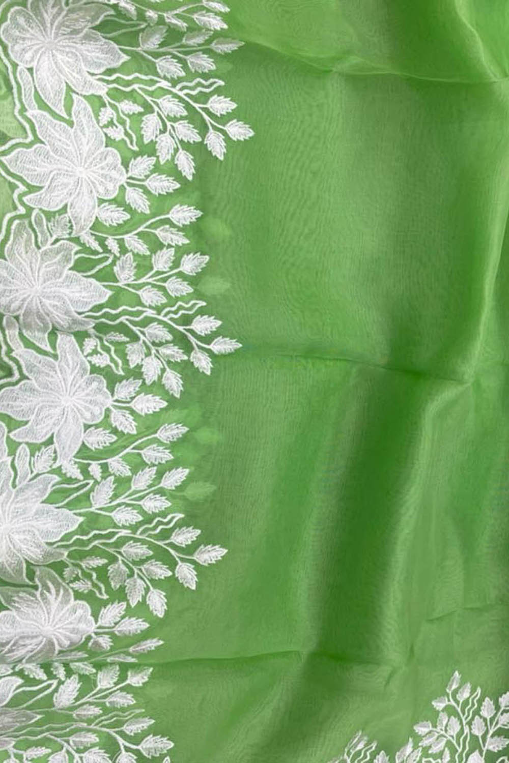 Green Chikankari Embroidered Organza Saree - Luxurion World