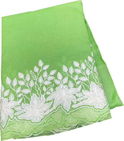 Green Chikankari Embroidered Organza Saree - Luxurion World
