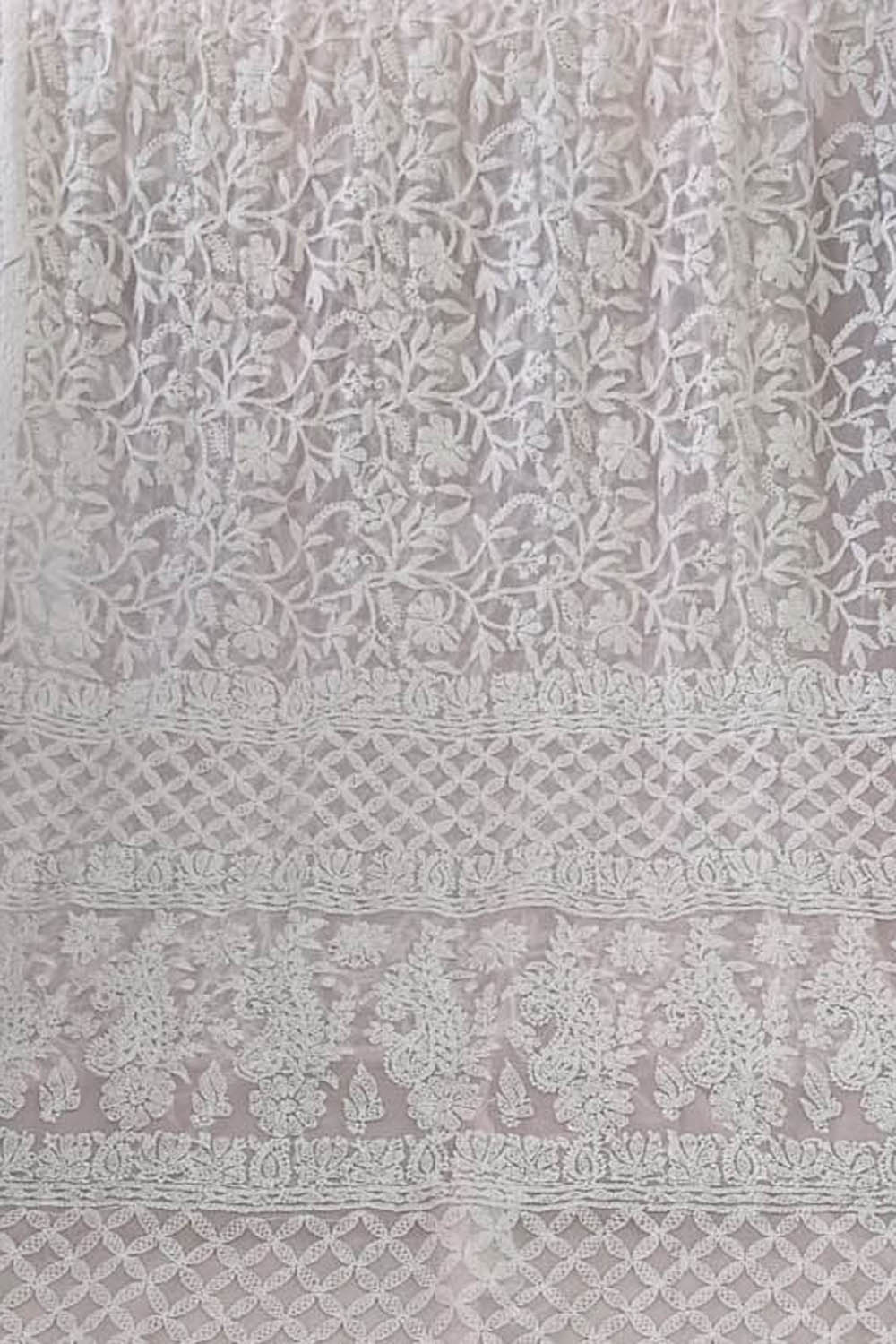 Pink Chikankari Hand Embroidered Georgette Saree - Luxurion World