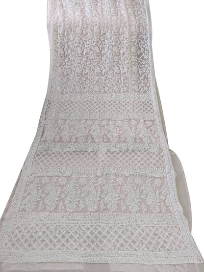 Pink Chikankari Hand Embroidered Georgette Saree - Luxurion World
