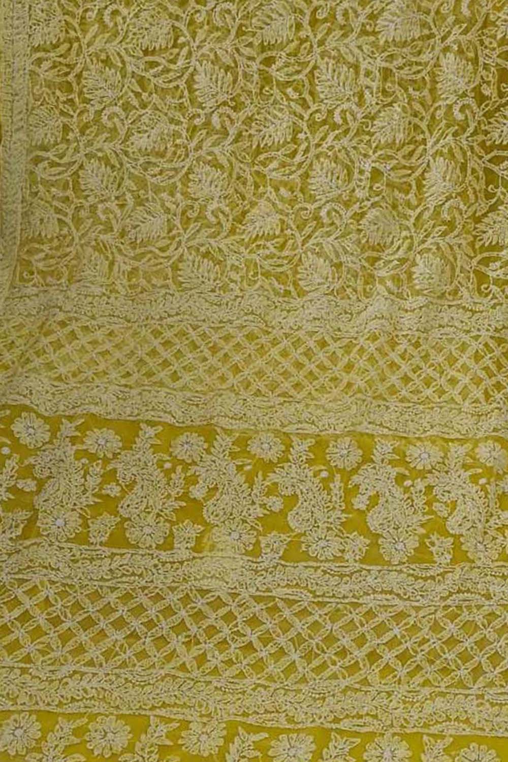 Shop the Latest Yellow Chikankari Georgette Saree with Hand Embroidery - Buy Now!