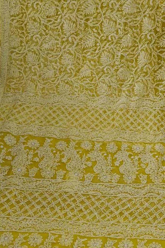 Shop the Latest Yellow Chikankari Georgette Saree with Hand Embroidery - Buy Now! - Luxurion World