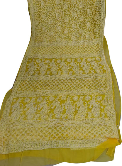 Shop the Latest Yellow Chikankari Georgette Saree with Hand Embroidery - Buy Now! - Luxurion World