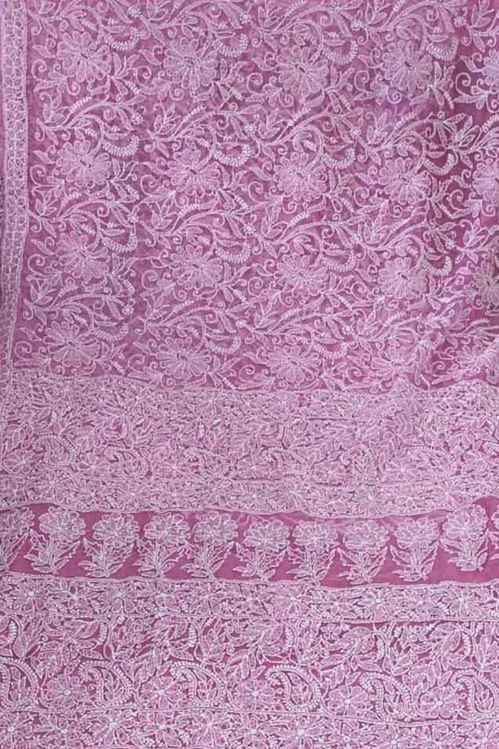 Get the Latest Pink Chikankari Georgette Saree with Hand Embroidery - Shop Now! - Luxurion World