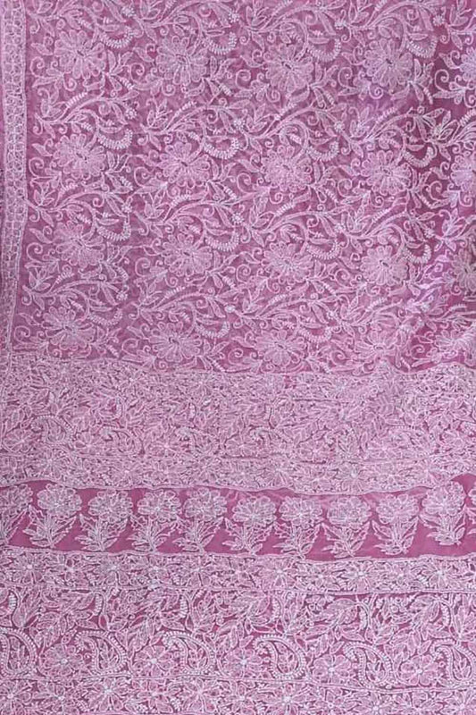 Get the Latest Pink Chikankari Georgette Saree with Hand Embroidery - Shop Now!